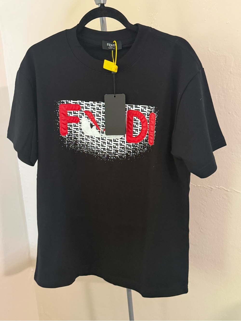Black Short-Sleeve Tee with Red Logo Graphic